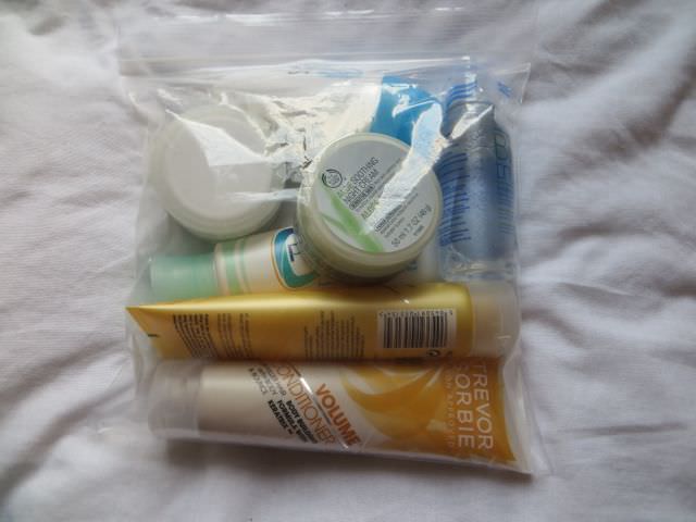 packing toiletries on plane