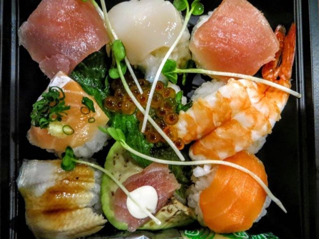 Close - up food photography of sushi set, ultra - realistic, low