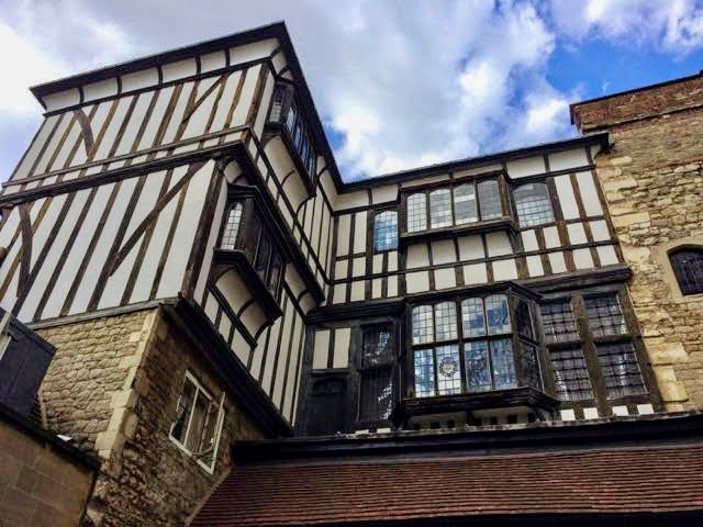 Black and white Tudor building in the Tower of London