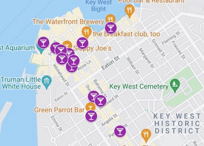 Key West Map Of Bars   Map Of The Most Famous Bars In Key West Florida 