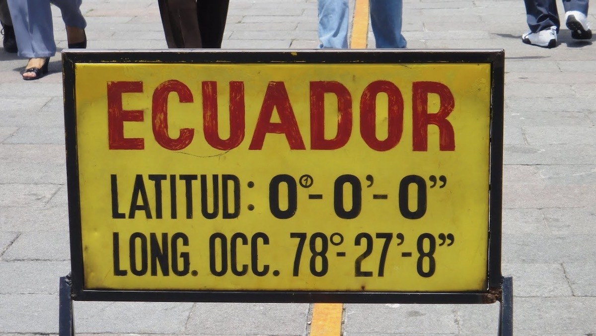 Ecuador latitude 0 0 0 sign at Mitad del Mundo near Quito